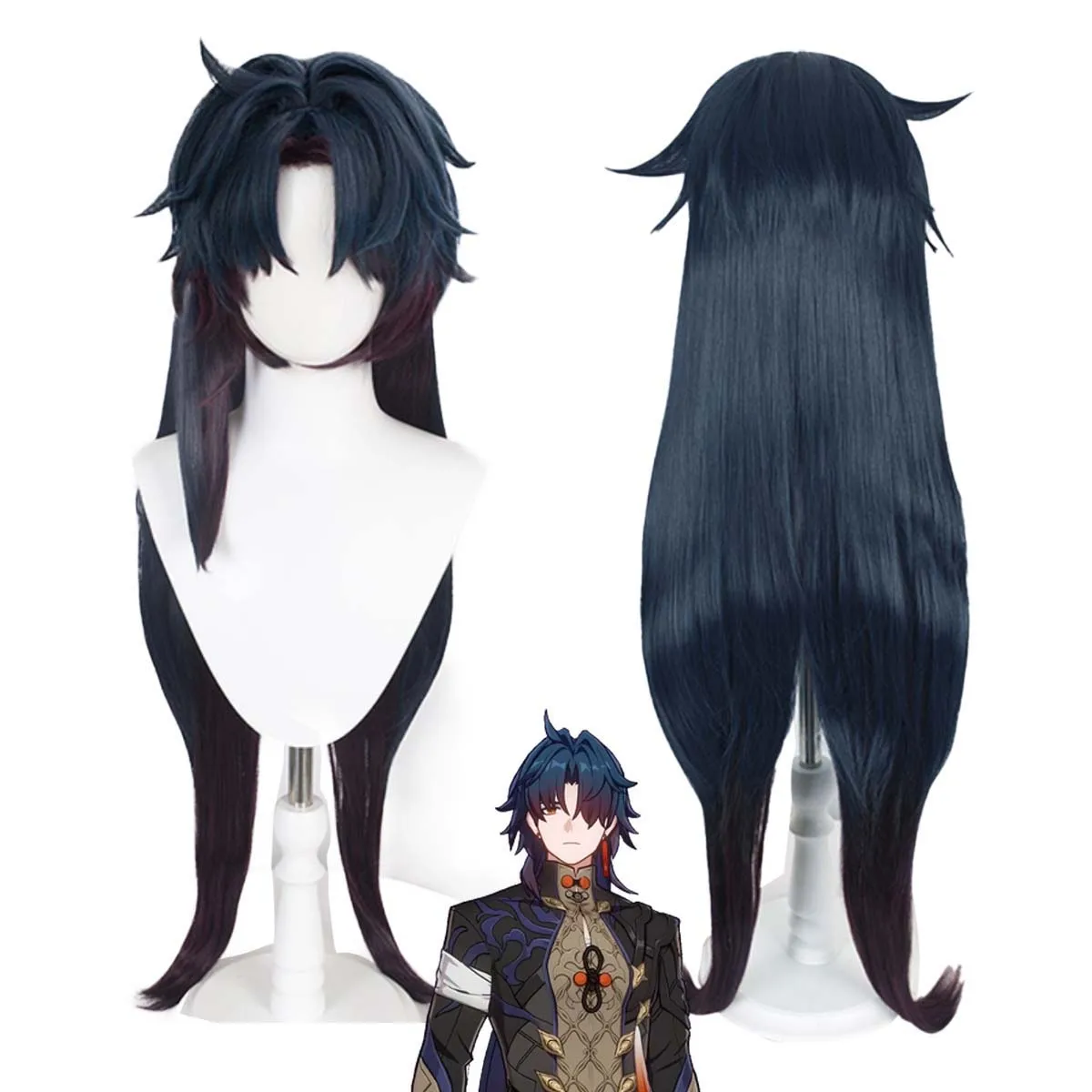 Men Game Honkai Star Rail Blade Cosplay Dark Blue Red Long Hair Wig