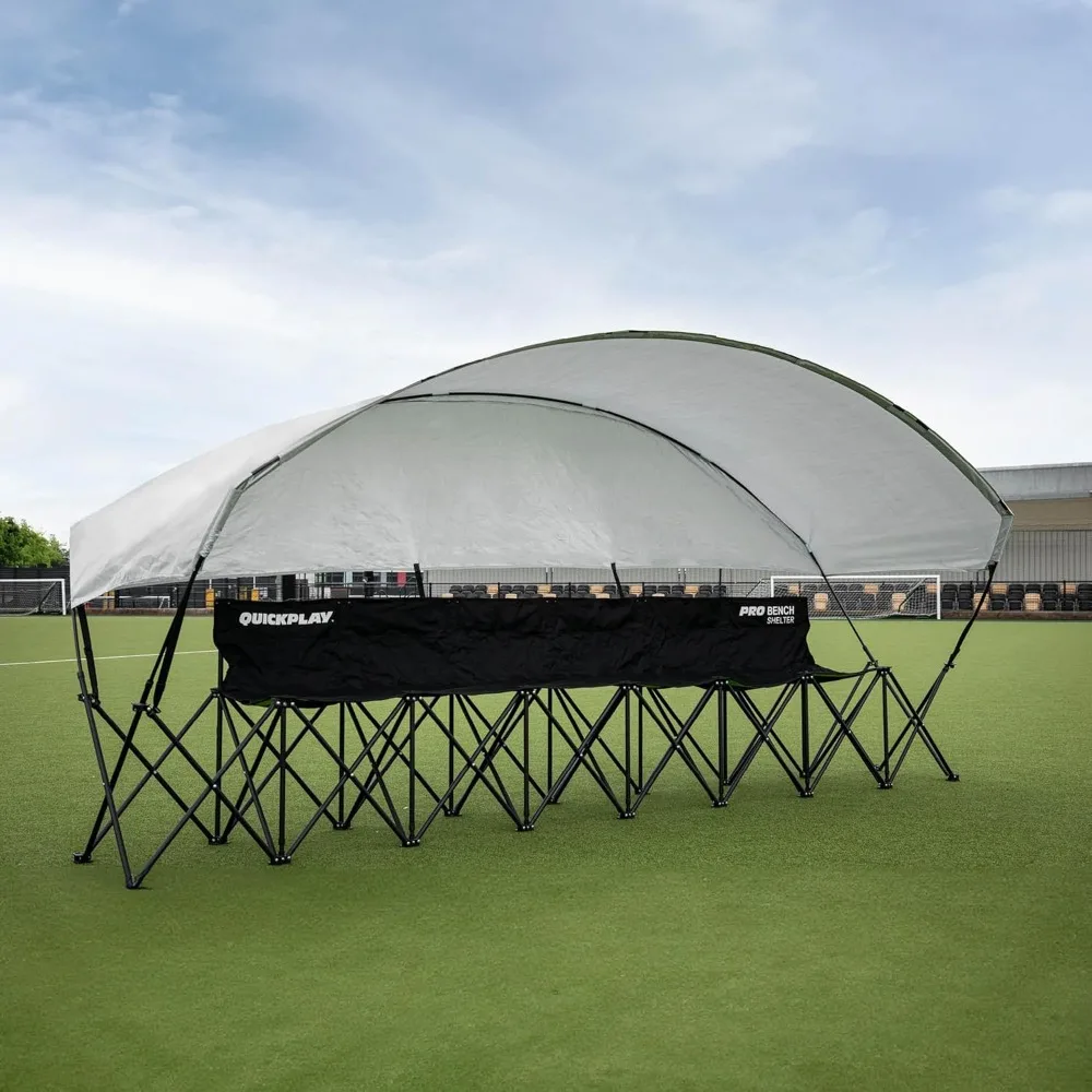 

QUICKPLAY PRO Portable Folding Soccer Team Bench with Canopy Shelter | Heavy-Duty, Fast Set-Up Weatherproof Sideline Seating | 4