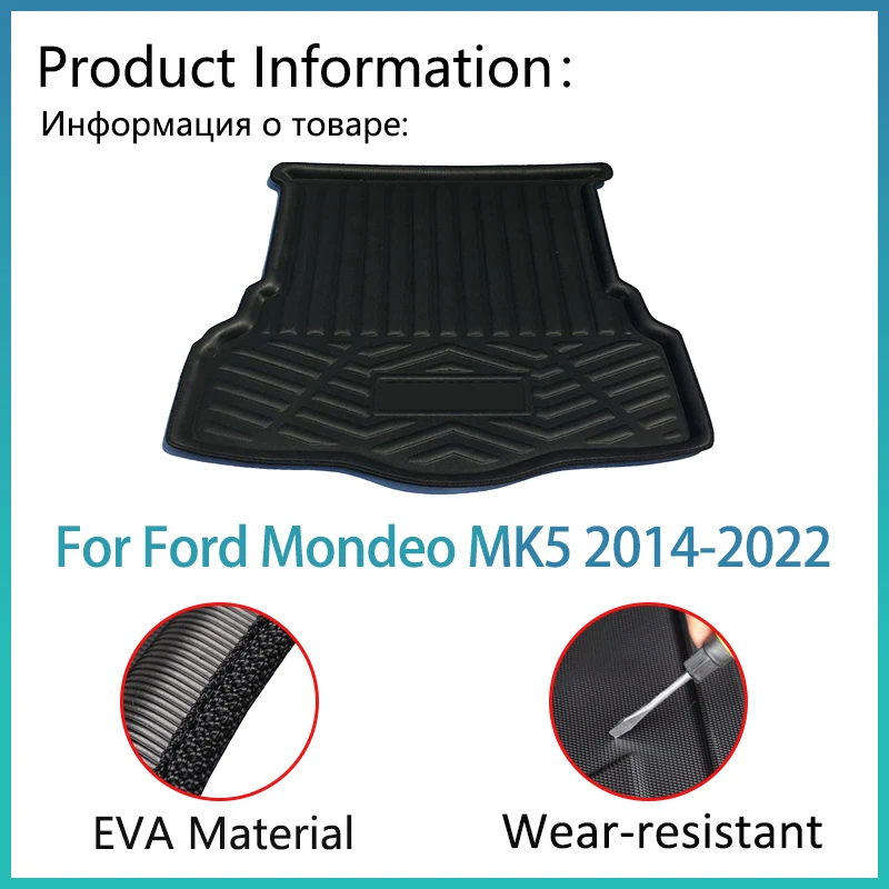 For Ford Mondeo 4 MK5 Accessories 2014~2022 2016 2017 Auto Trunk Mat Floor Tray Liner Cargo Boot Carpe Waterproof Anti-slip Car