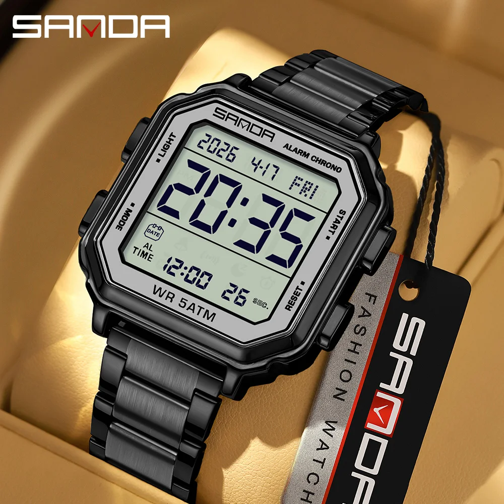 SANDA New 6379 Men's Fashion Electronic Watch Calendar Night Light Stopwatch Timer Alarm Clock Sports Men's Digital Watch