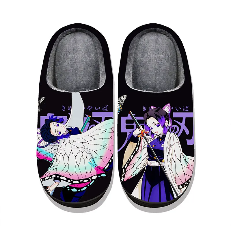 Winter Warm Anime Mule Slippers Demon Slayer Hashira Villain Print Fuzzy House Slippers Non-Slip Lightweight Indoor Slippers