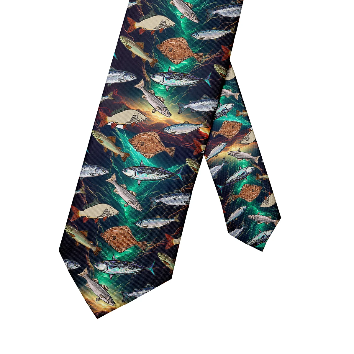 Corbata de pescado divertida para hombre, corbata neutra con estampado 3d, patrón de peces de mar profundo, corbata de negocios informal creativa, estilo de moda, nuevo diseño