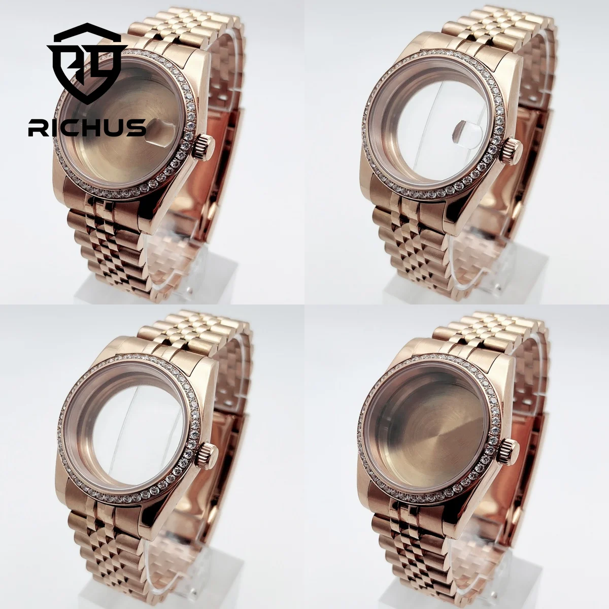RICHUS 36 ミリメートル 39 ミリメートルローズゴールド時計ケースサファイアガラスフィット NH34 NH35 NH36 ETA2824 PT5000 Miyota8215-DG ムーブメント時計アクセサリー