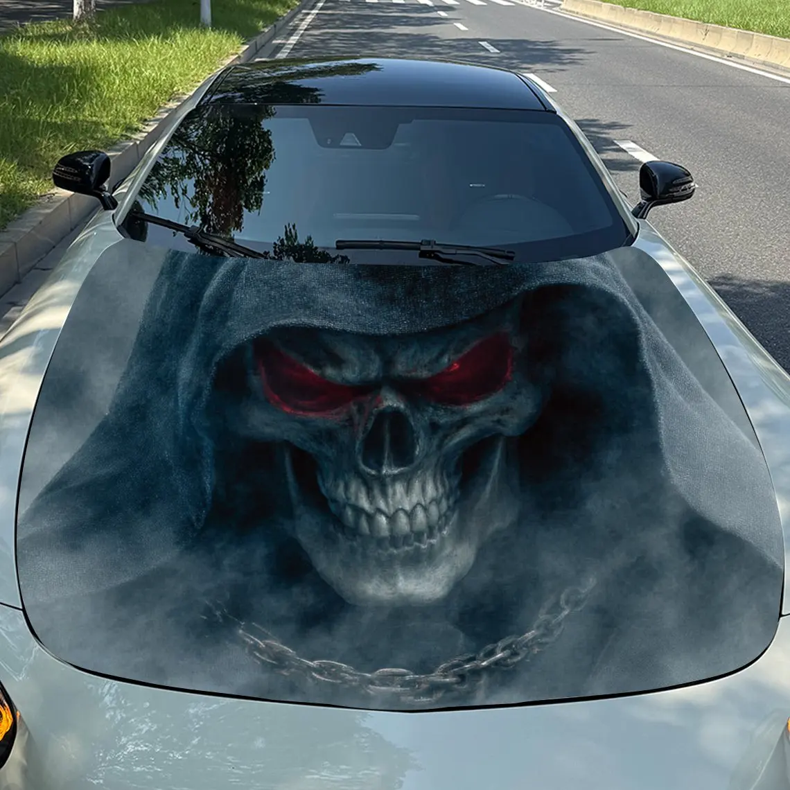 

Gothic Mysterious Skeleton Car Hood Sticker - Fit Removable Automotive Accessory Durable High-Quality Material - Perfect Gift Fo