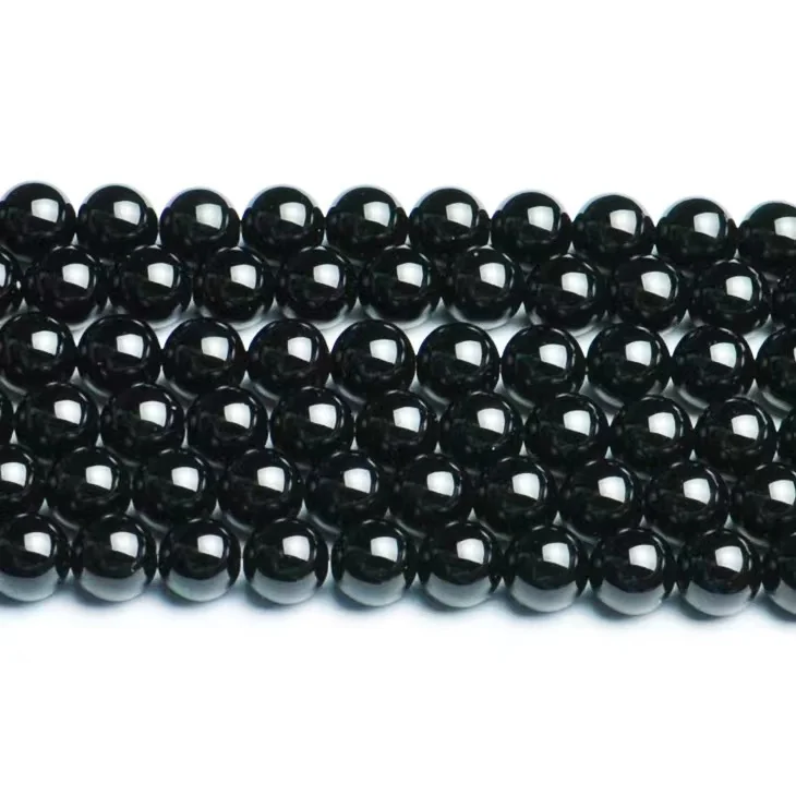 6-8-10-12 mm Natursteinperlen, AAA-Morion, schwarzer Kristallquarz, glatte, runde lose Perlen für die Schmuckherstellung, DIY-Design, Armband – Detail 2