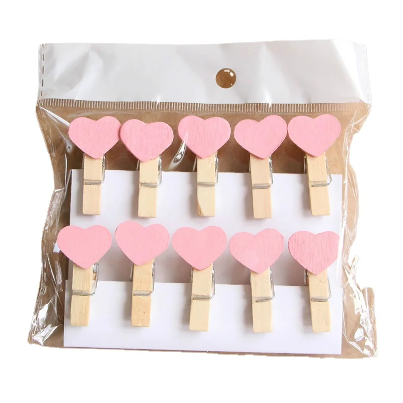 

100Pcs/ Lot Heart Wooden Clothespins Baby Shower Party Favor Gift Wrap Scrapbooking Supplies Gender Reveal Party Decoration