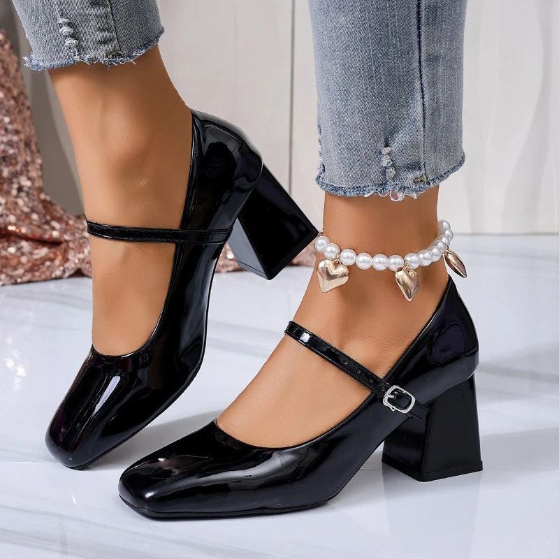 

Новые весенние туфли Мэри Джейн 2026 года: женские ретро-туфли из лакированной кожи на низком каблуке