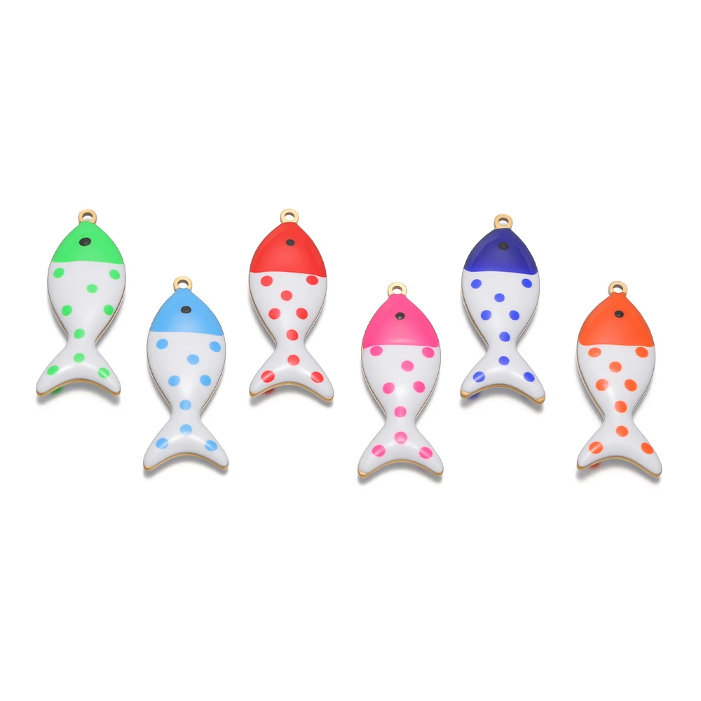 

5pcs New Stainless Steel Enamel Spot Fish Charms 32x12mm Necklace Pendants for DIY Jewelry Making Earrings Bracelets Findings