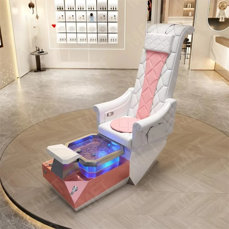 2026 New Arrival Modern White Equipment Solid Wood Armrest Foot Spa Electric Massage Pedicure Chair With Led Lighting