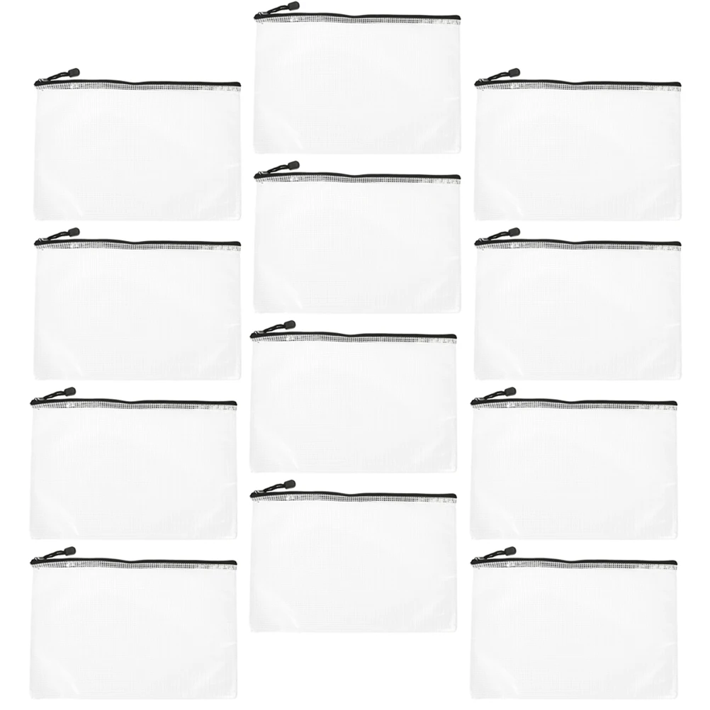 

15pcs Zipper File Bag Black Pvc Mesh Document Pouch Storage Bag For Stationery Cosmetics Office Supplies Large Capacity