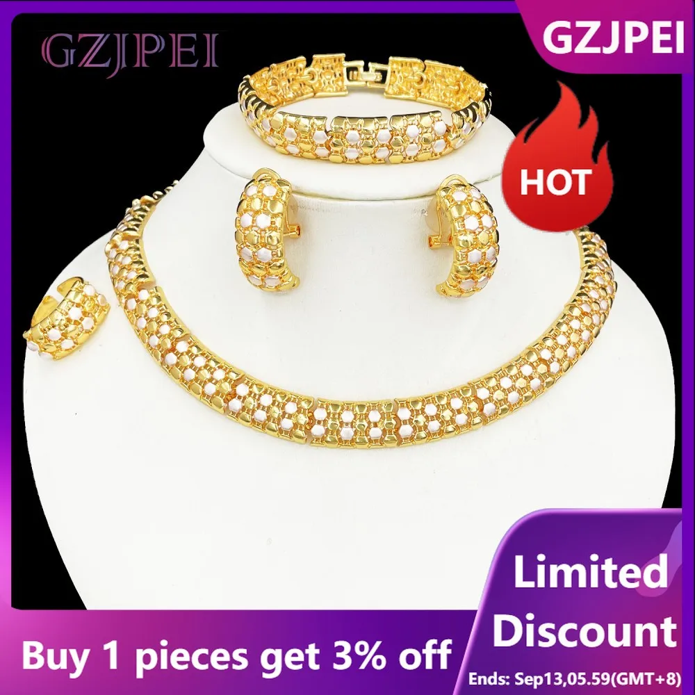 

GZJPEI Italy Two Tone Jewelry Set Design Choker Necklace Bracelet Square Stud Earring Ring Africal Nigeria Wedding Gift 2025 New