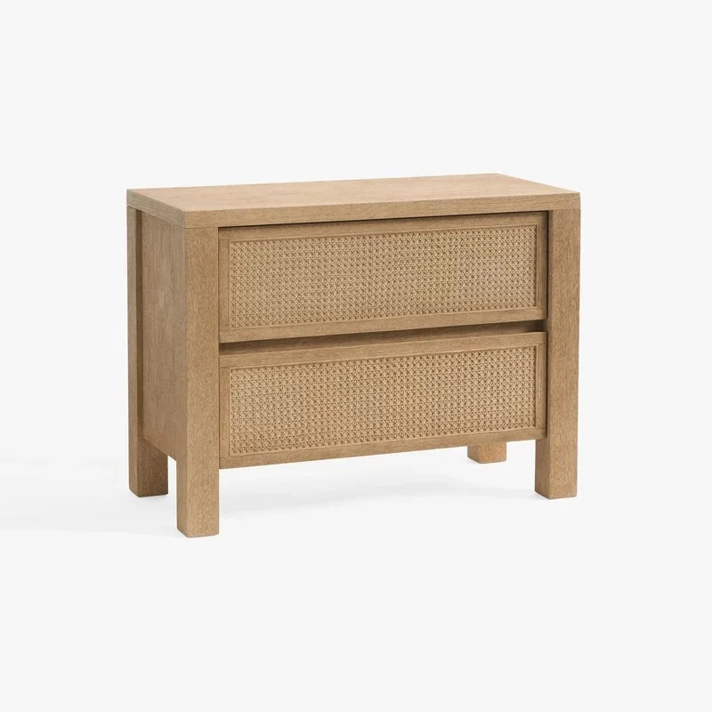 ^American Vintage Natural Rattan Wardrobe Bedroom Storage Cabinet Drawers Chest of Drawers