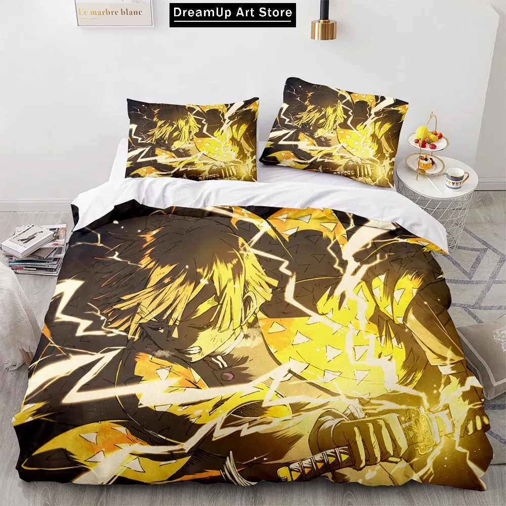 3D Print Fashion Anime Demon Slayer Bedding Set Boys Girls Twin Queen Full Size Duvet Cover Pillowcase Bed Adult Bedroom