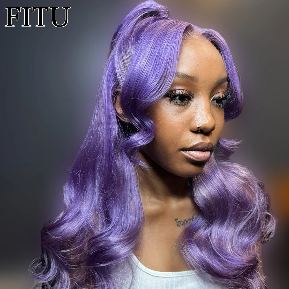 

FITU Purple Transparent 13x6 13x4 Lace Frontal Human Hair Wig 613 Colored Plucked With Baby Hair 5x5 Lace Closure Wig