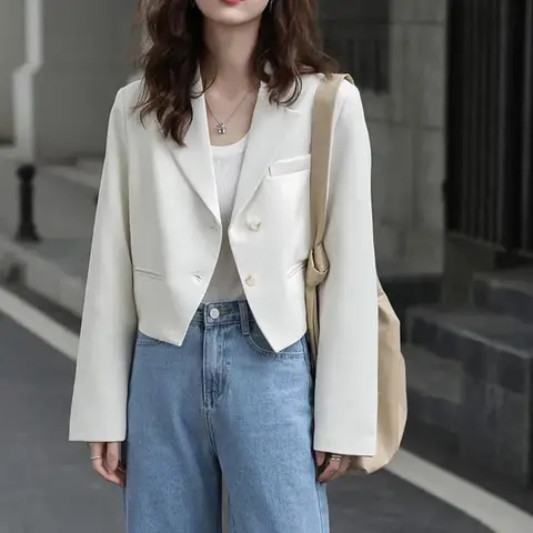 패션 디자인 자른 정장 재킷 여성 2025 가을 긴 소매 한국 블레이저 여성 솔리드 컬러 싱글 브레스트 오피스 코트