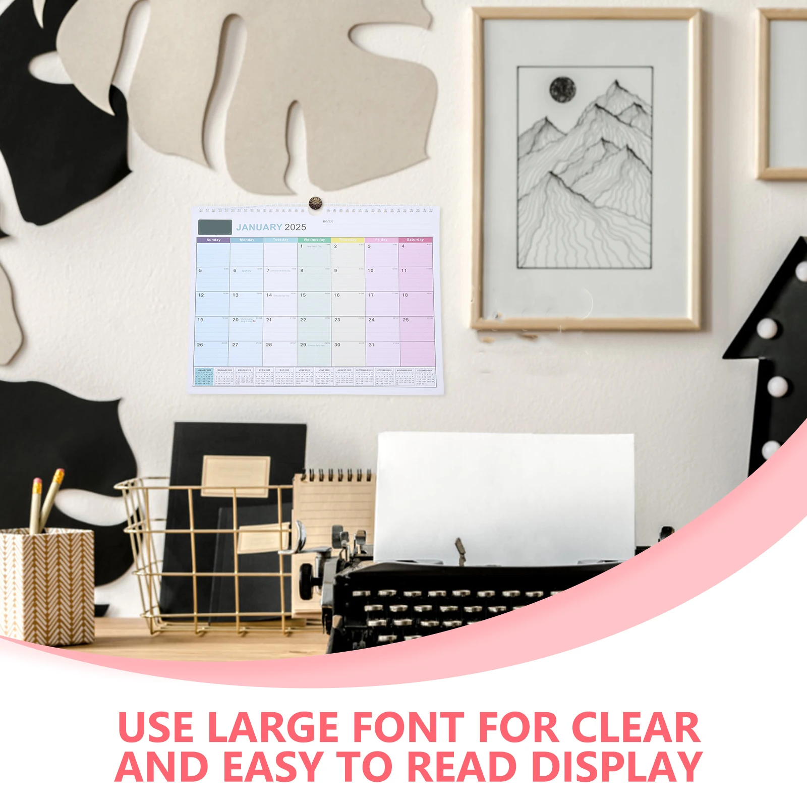 تقويم معلق على الحائط، مخطط شهري، ربط حلزوني، تصميم عمودي، عطلات، مكتب عائلي، منزل، جمالي، فليب سنوي #3
