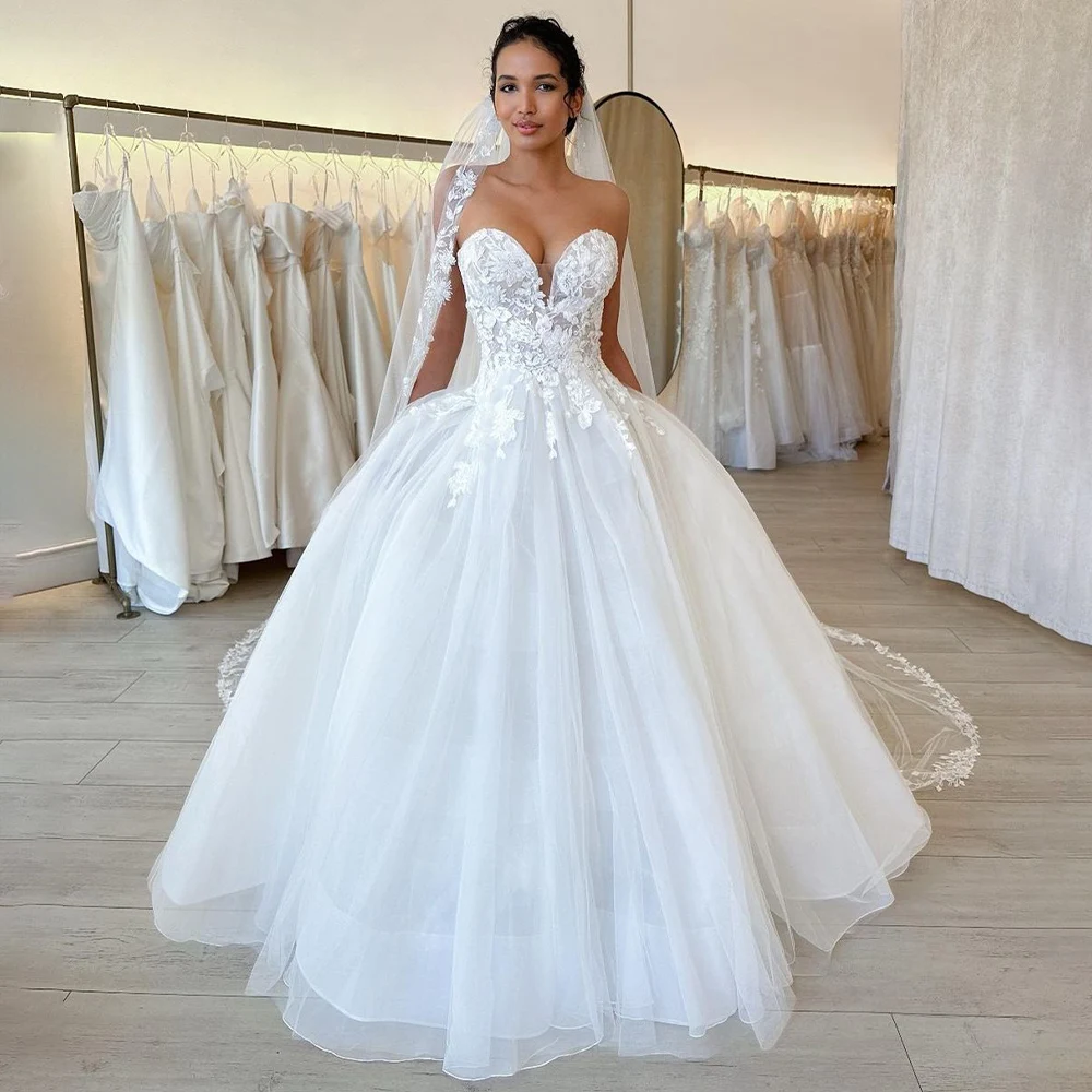 

Wedding Dress for Bride Luxury Applique Deep V Neck Sweetheart Wedding Gowns for Women Ball Gown Backless White Bridal Dresses