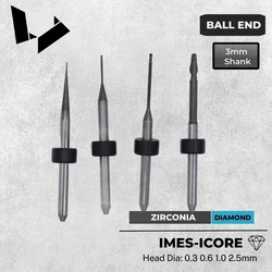 imes-icore T13 T14 T15 T16 0.6mm 1.0mm 2.5mm  1.5mm Diamond Coated Radius Milling Tools Replacement 3 mm shaft Zirconia Cutters