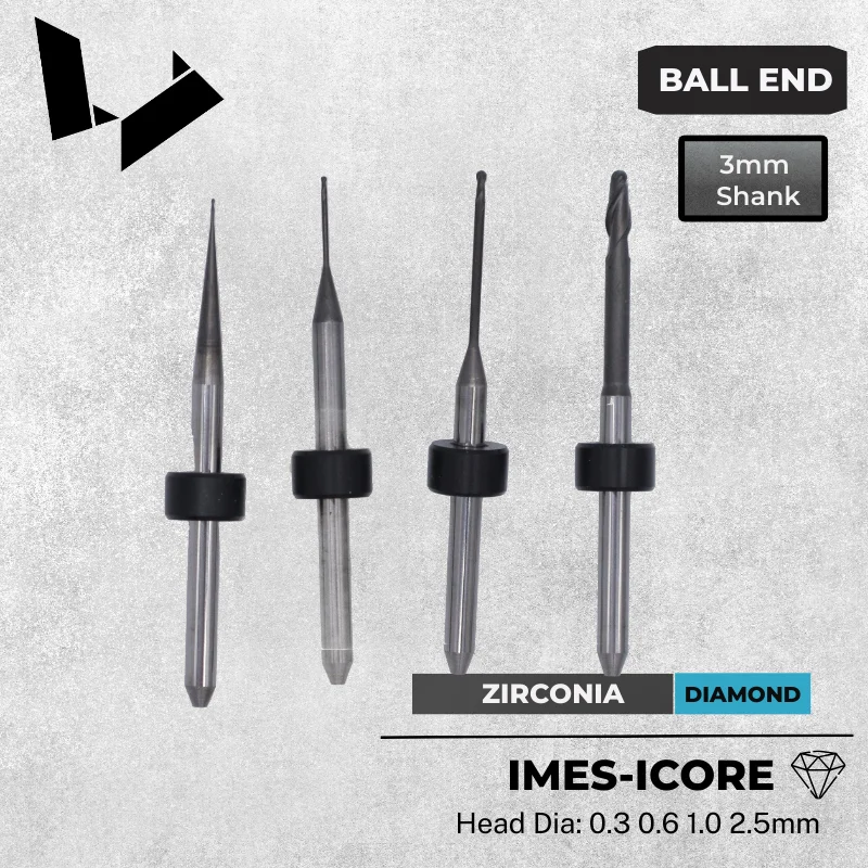 imes-icore T13/T40/T50 T14/T41/T51 T15/T42/T52 T16 T33/T43/T53 Replacement 3mm Diamond Coated Radius Milling Tools for Zirconia