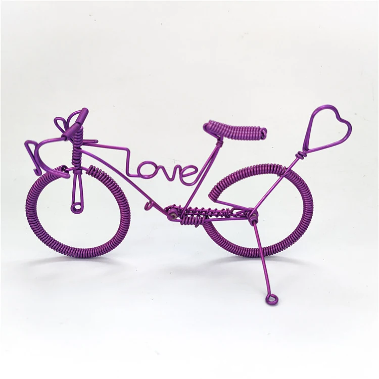 Retro Classic Simulation Love Shape Bike Model Chinese Tradition Metal Handmade Aluminium Wire Braiding Craft Ornaments