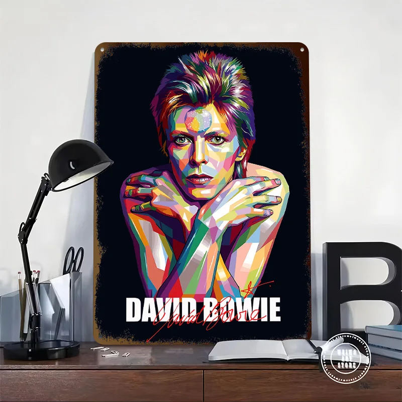 David Bowie Pop Art Portrait 3D Texture Metal Poster Customized Wall Art Tin Sign Gift for Mancave Room Decor Decoration Garage