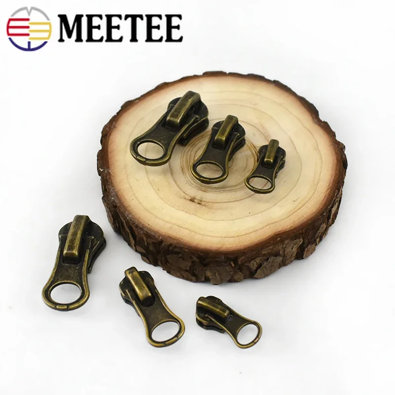 Meetee 10Pcs 3# 5# 8# Retro Bronze Zipper Slider for Metal Zippers Bag Jacket Zip Head DIY Clothes Sliders Puller Repair Fitting