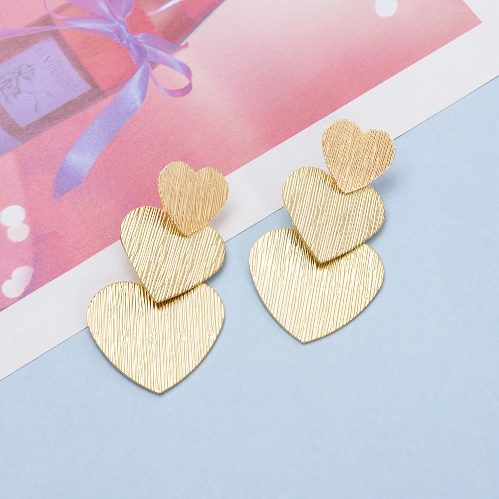 Silver And Gold Color Classics Stripe Heart Earrings For Women Vintage Elegant Valentine\'s Day Gift Daily Wear Stud Jewelry