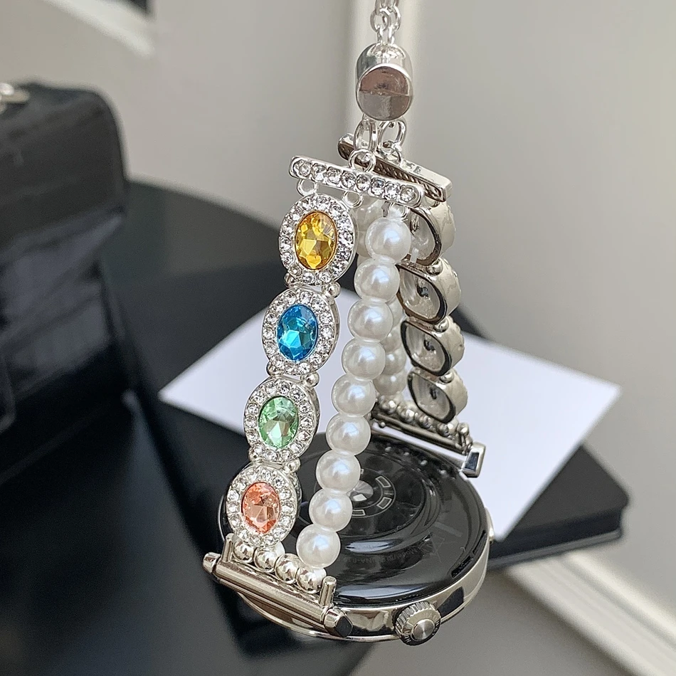 18/20/22MM Watch Band For Samsung Galaxy Watch 8/7/4 6 Classic 5 Pro Pearls Colored Diamond Bracelet Strap For Amazfit Bip/GTS