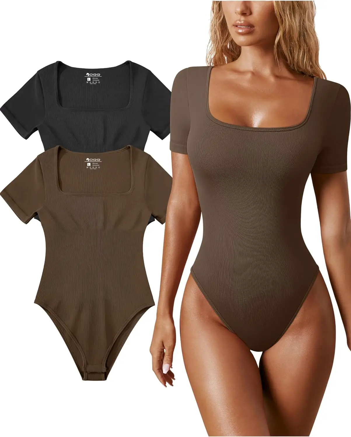 Women\'s Bodysuits Sexy Ribbed One Piece Square Neck Short Sleeve Bodysuits sexy bodysuit lingerie  bodysuit