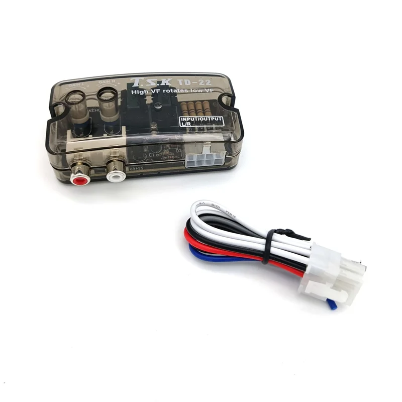 Convertidor de Audio para coche de 12V, adaptador RCA estéreo de alto a bajo Cable de frecuencia ajustable, convertidor de nivel de altavoz