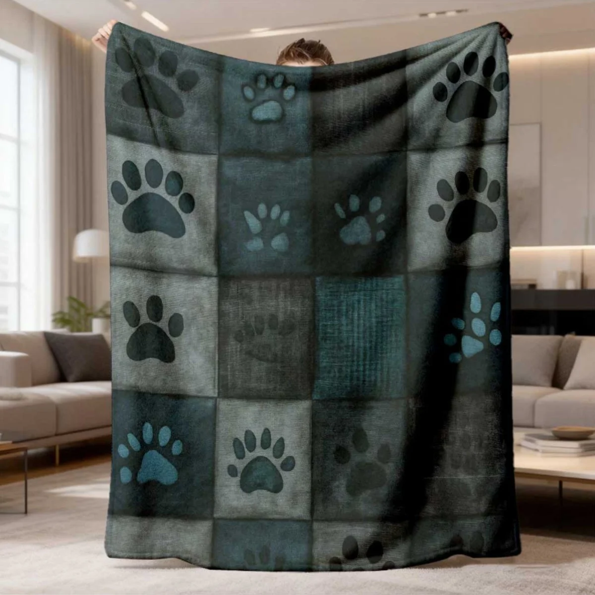 White Base Paw Bone Cartoon Throw Blanket for Dorm Office Nap Birthday Anniversary Cute Household Casual Favor