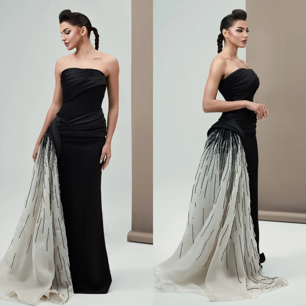 

Customized Fashion Sexy Jersey Draped Beading Sequined Pleat Mermaid Strapless Long Dresses Bespoke Occasion Dresses Classic