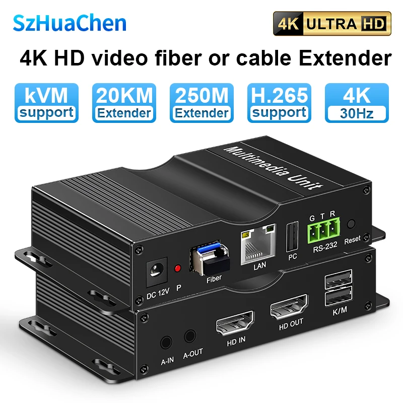20KM 4K HD KVM Fiber optic transceiver SC Fiber optic cable Video expander supports keyboard and mouse one-to-many transmitter