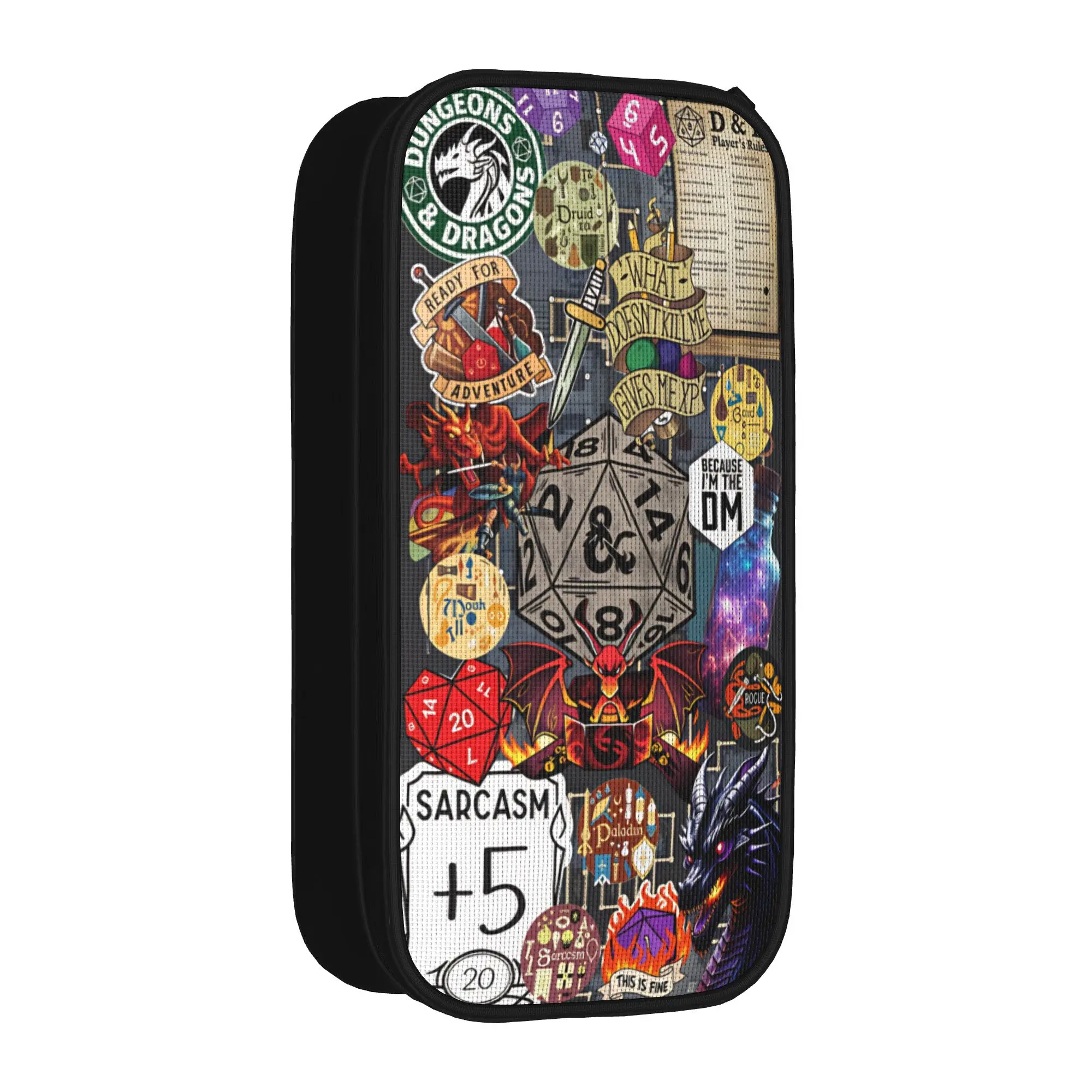 Dungeon Dragon DND Pencil Case  College Pen Box Students Double Layer Retro School Pencil Cases Graphic Supplies