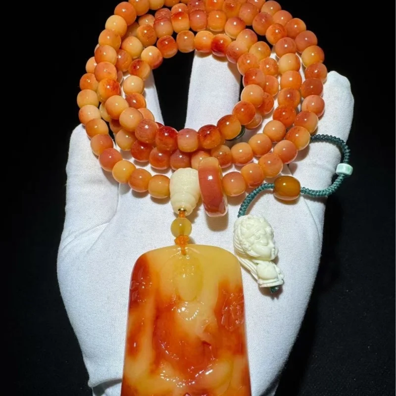 Natural camel bone red multi-loop bracelet, feels like jade to the touch, full of blood and patterns, suitable for gifting