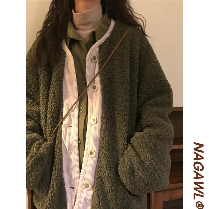 

Women's Winter Coat Big Size American Retro Baseball Jacket Women's Winter Coat Fleece Lined Thick Loose Hoodie For