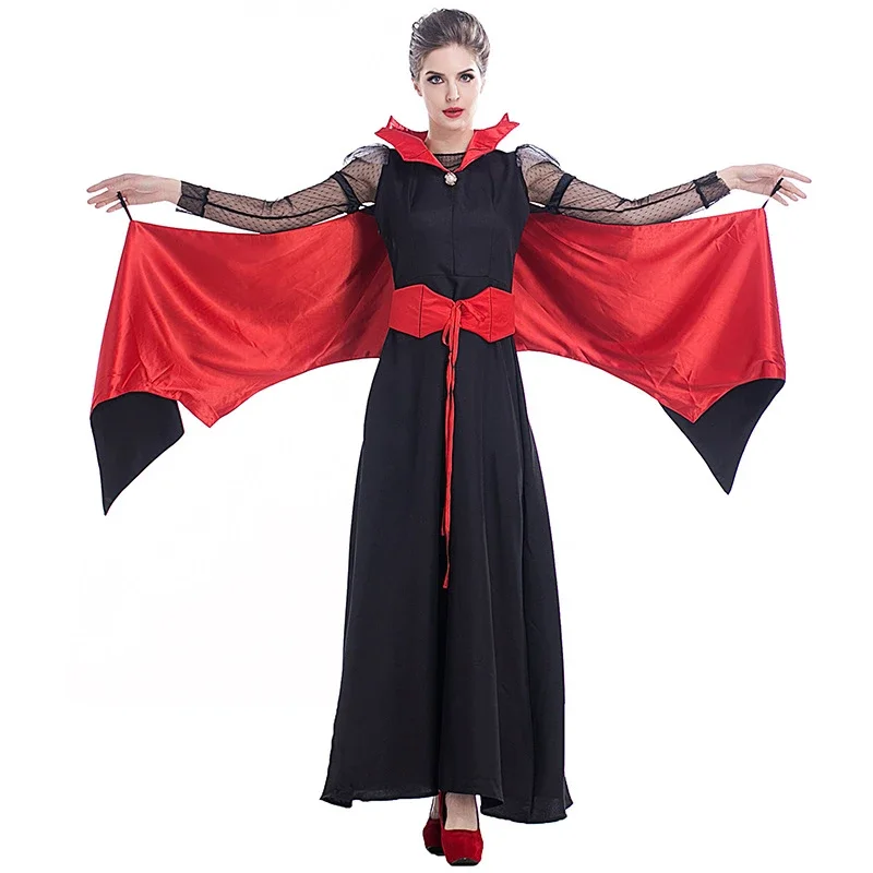 

Lady Carnival Halloween Bat Vampire Queen Costume Gothic Long Classic Wing Playsuit Cosplay Fancy Party Dress