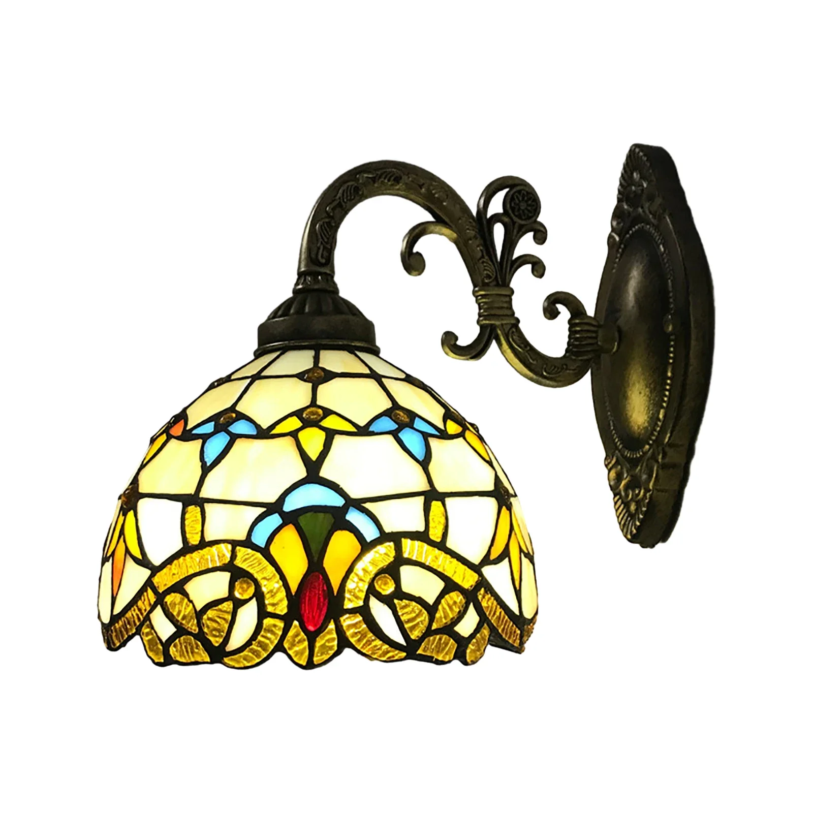 Tiffany stijl wandkandelaar glas-in-lood schaduw wandlamp binnenverlichting, glas-in-lood vintage antiek licht voor slaapkamer