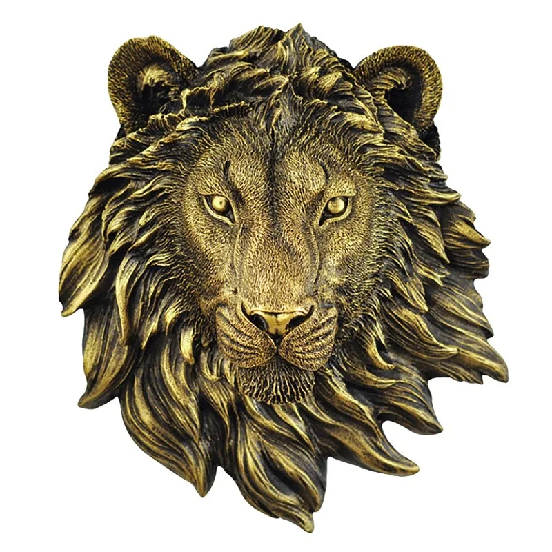 Vintage Gold Lion Head Wall Art Decorative Resin Animal Head Bust for Home bar Coffee Shop Decor Creative Simulation Statue