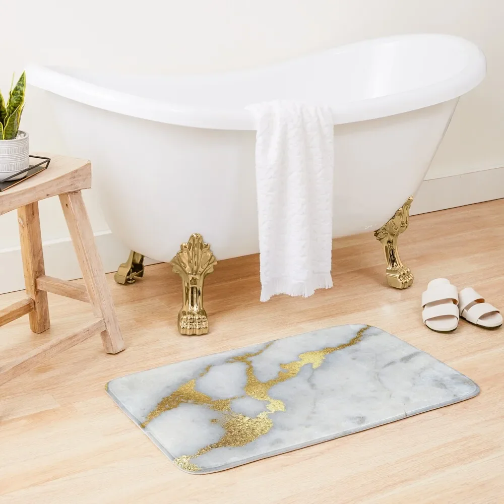 Gold Sparkle Veined Faux Marble Bath Mat Bathroom Carpet Set Living Room Rug Kitchen Rug Mat