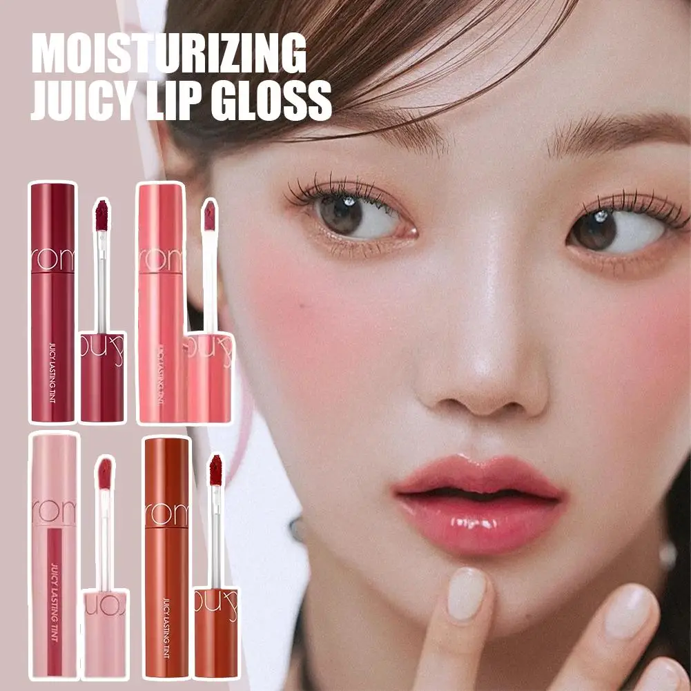 Romand Original Korean Juice Lip Glaze, lucidalabbra idratante effetto specchio, non appiccicoso, colore rosso corallo litchi.