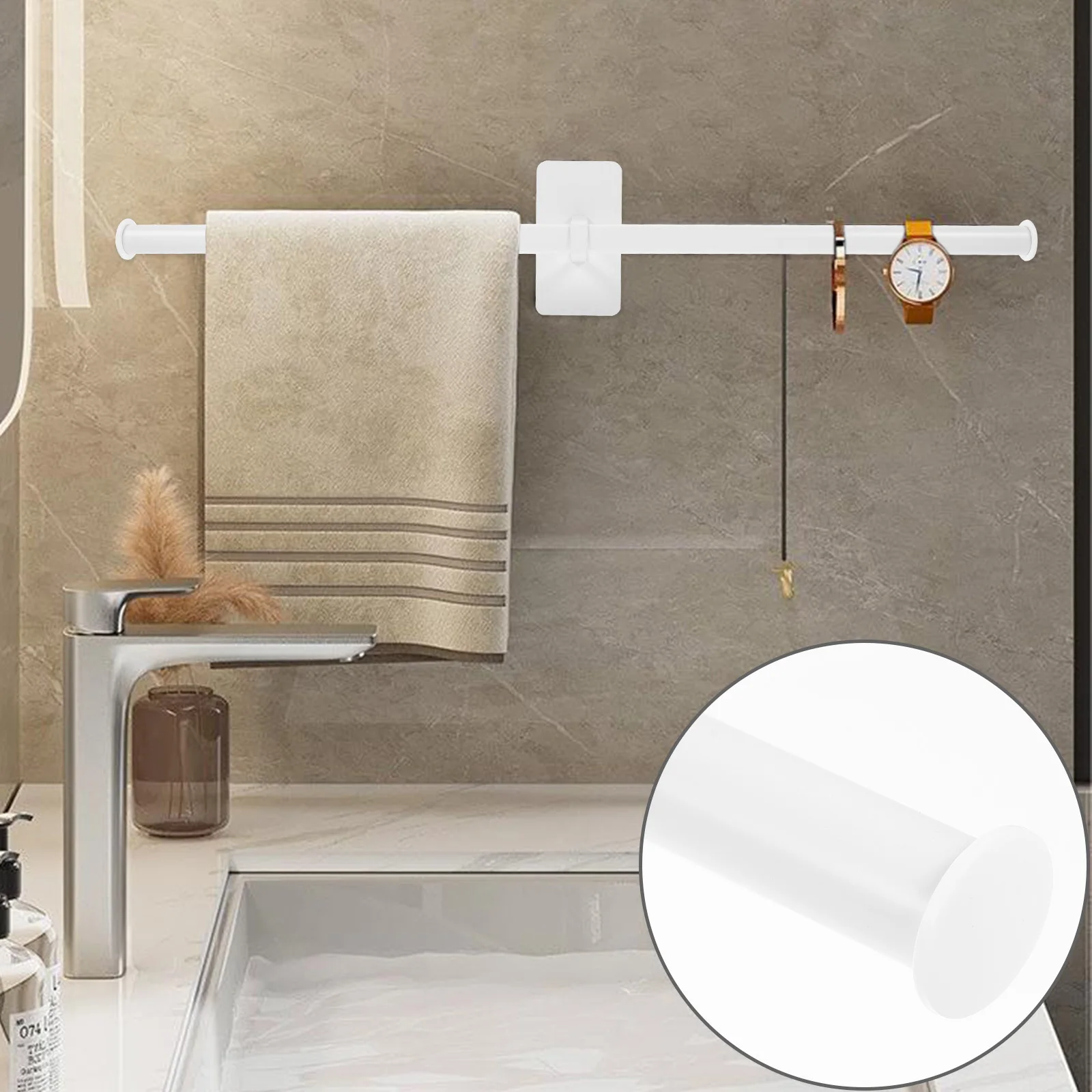 

Punch-Free Aluminium Alloy Towel Storage Rack Bathroom Kitchen Wall Mounted Hanging Bar Multipurpose Towel Holder Organizer