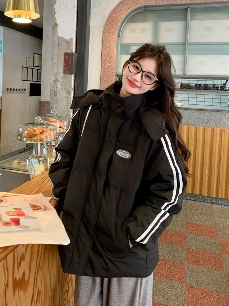 Short Loose-fitting Hooded Down Jacket Preppy Style Thickened and Warm Cotton Coat Fashionable Unisex Down Jacket