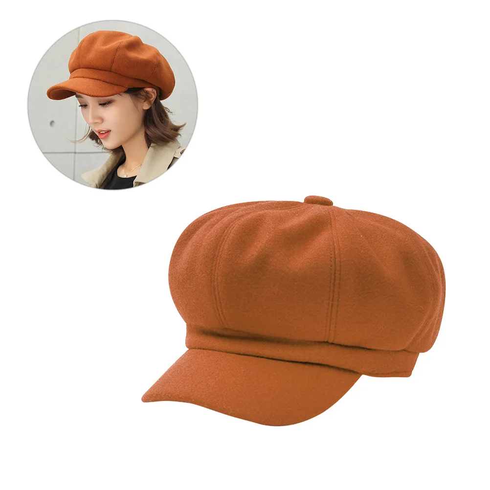 

Octagonal Hat Wool Hats for Women Beret Berets Autumn and Winter Beanie Warm Girl