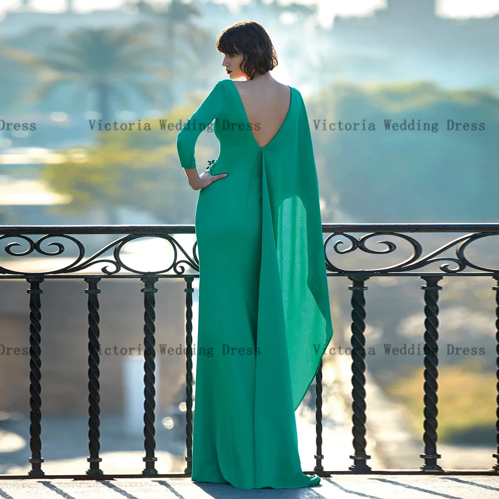 Elegant Green Mother of the Bride Dresses V Neck 3/4 Sleeves Wedding Party Gowns Floor-Length Front Slit Mermaid فساتين السهرة