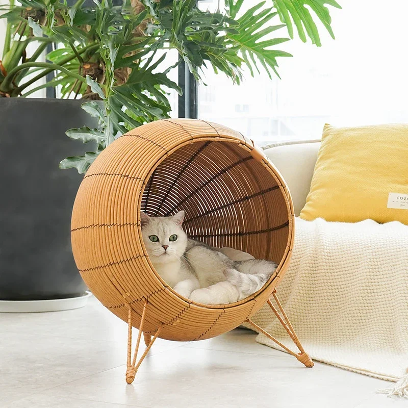 Wholesale Eco Friendly Warm Comfortable House Modern Cat Furniture Raised Hanging Rattan Cat Pet Beds For Dog And Cat