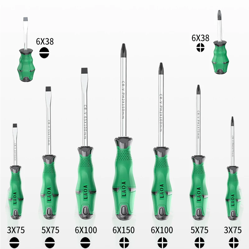 LAOA Screwdrivers 6PCS/9PCS Set Cr- V Screw Driver Slotted and Phillips Screwdrivers Hand Tools Kit