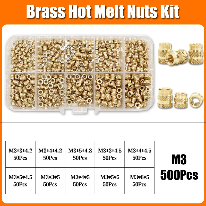 1400x Einsatz Gewinde Kit Messing Mutter M2 M3 M4 M5 M6 M8 Hot Melt Heat Set Einsätze für Kunststoff 3D Drucker Kupfer Rohr Einsetzen Mutter