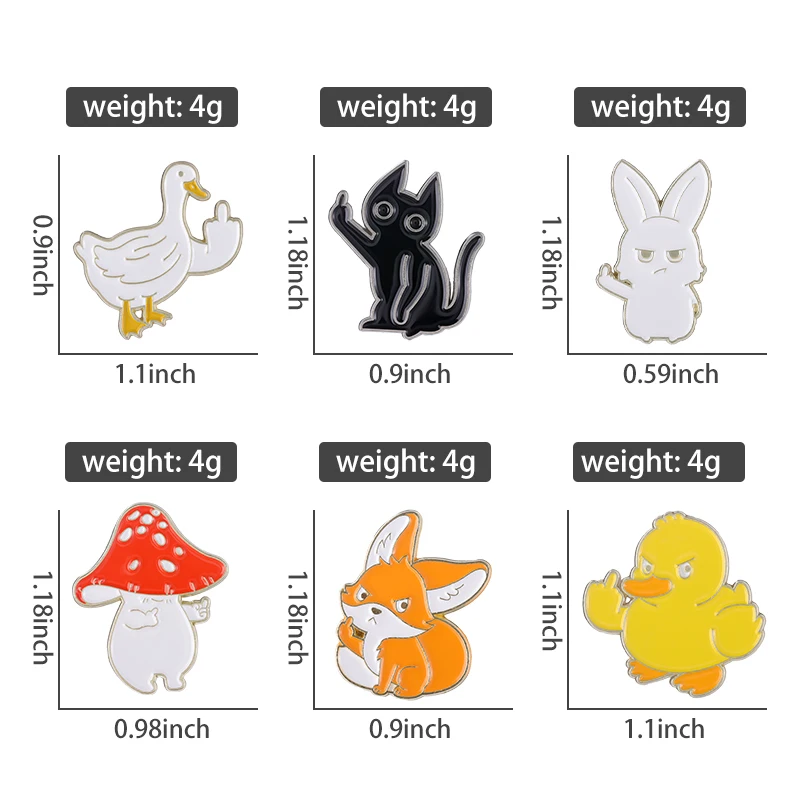 Sarcastic Enamel Pins Custom Animal Rude Finger Brooches Lapel Badges Cartoon Fox Rabbit Duck Cat Jewelry Gift for Kids Friends