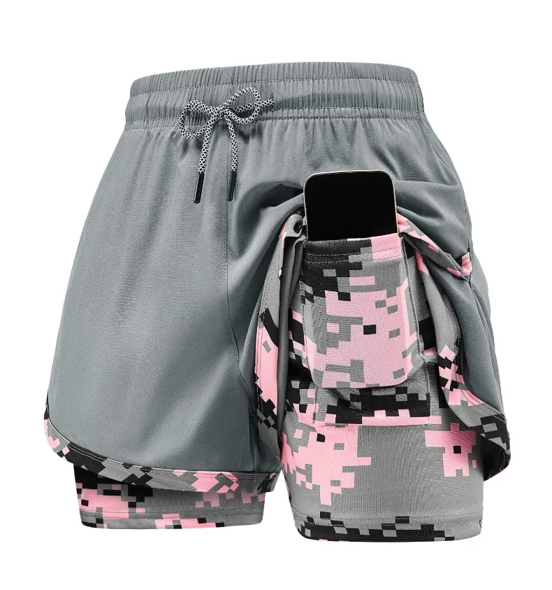 Women's 2-in-1 Gym Shorts with Pockets High Waist Quick Dry Breathable Lightweight Workout Running Swim Beach Casual Outdoor